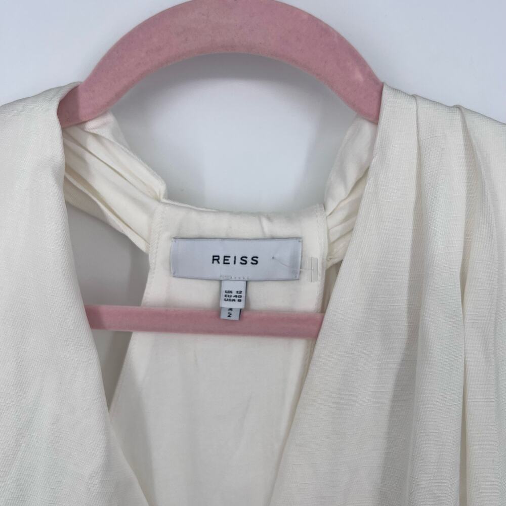 REISS Alda Plunge Neck Midi Dress Ivory Size US 8 - Picture 7 of 9